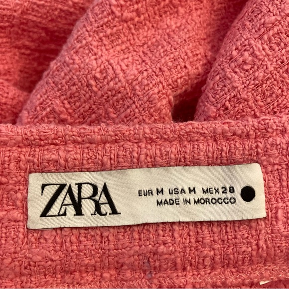 ZARA Pink Tweed Fringe Swing Midi Skirt - Picture 7 of 10